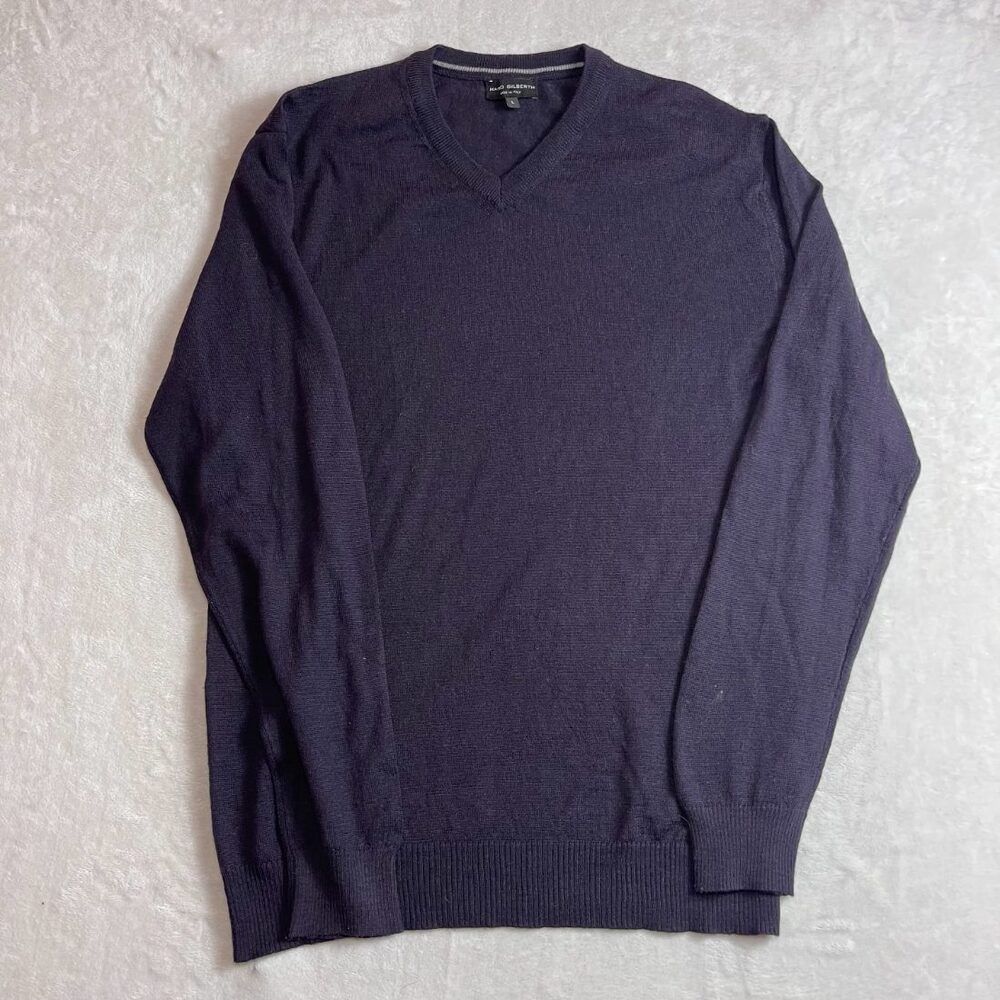 Mario Gilberti Men's Navy V-Neck Sweater Size L 100% Merino Extrafine Wool